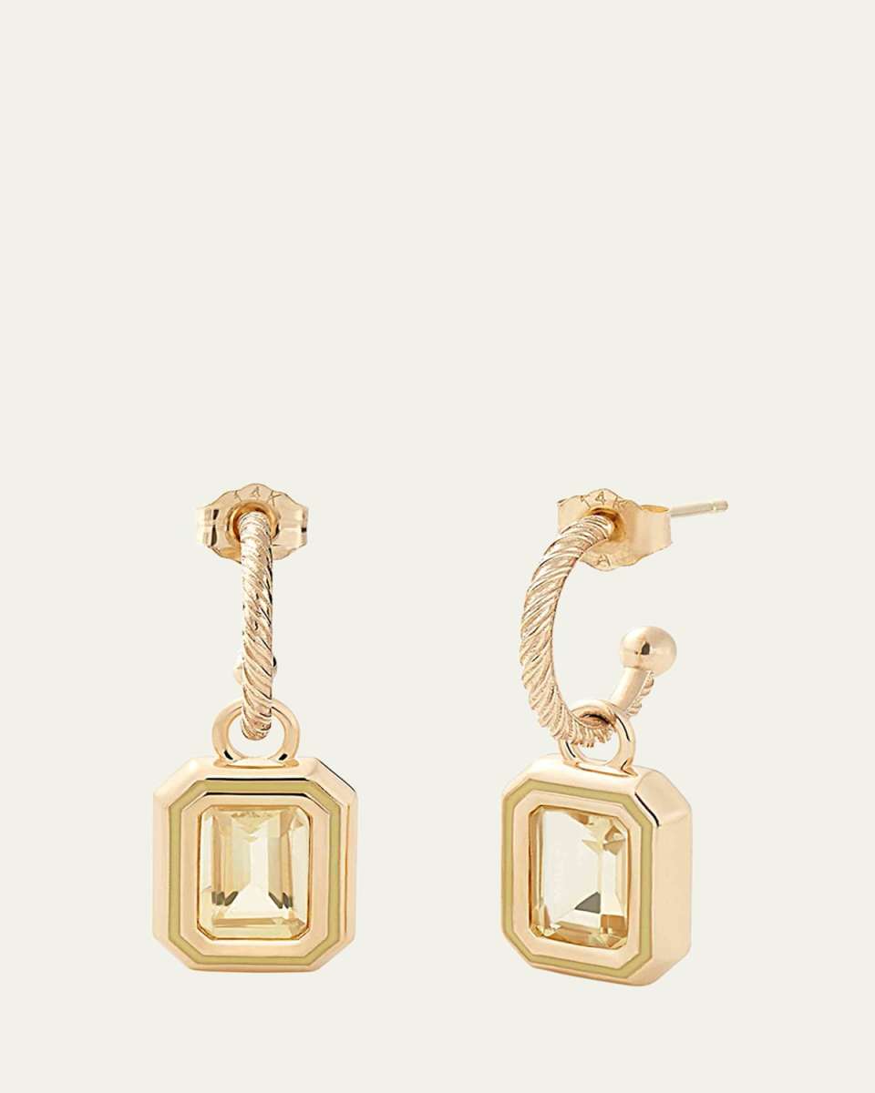 14K Yellow Gold Rectangle Bezel Yellow Citrine Huggie Drop Earrings